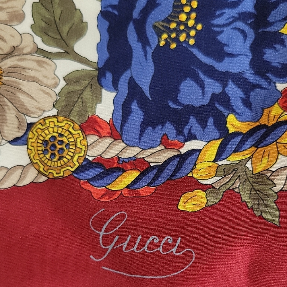 Gucci Floral Silk Scarf in Red, Blue, Yellow, Cream - Picture 4 of 5